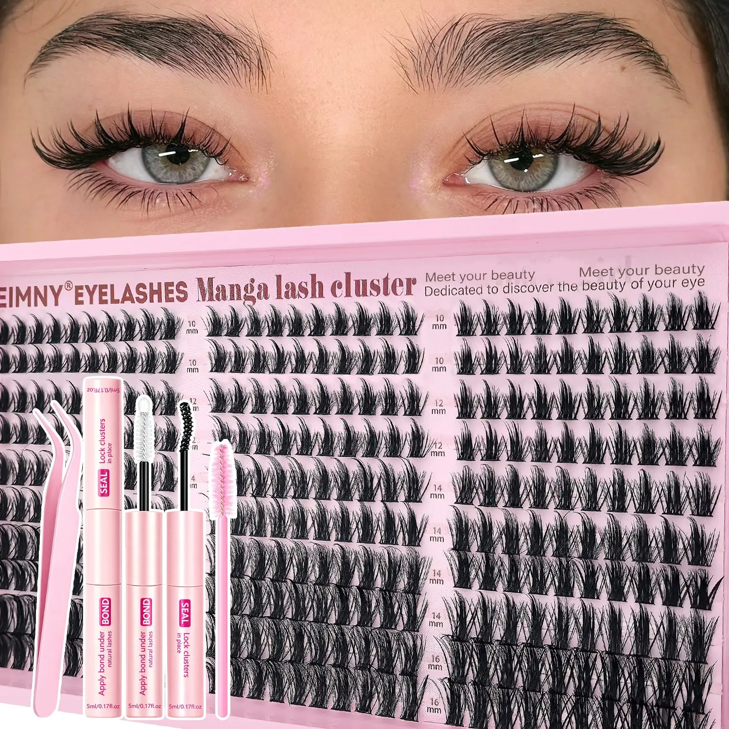 Manga Lash Clusters Kit Eyelashes Clusters Extensions Natural Wispy Fluffy Individual Lash Extensions D Curl Mixed length Soft Lightweight with Tweezers & Long-Lasting Glue Beginner Friendly Create Cat Doll Squirrel Eye for Daily Wear Cosplay Parties