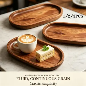 Japanese Wooden Tray Set, Coffee Snack Decorative Tray, Oval Breakfast Dessert Bread Display, Kitchen Dining Room Home Decor