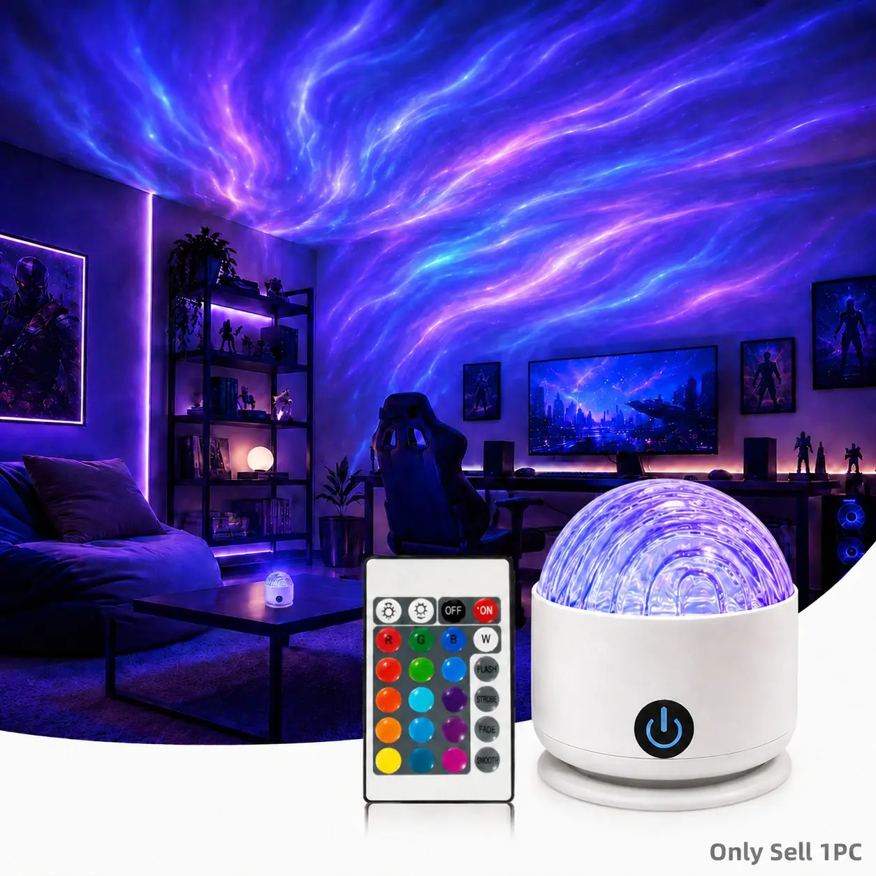 Aurora Projector Light, 16 Colors Northern Lights Projector with Remote Control, USB-C Rechargeable Galaxy Star Night Light for Bedroom, Room Decor, Gaming Room and Relaxation