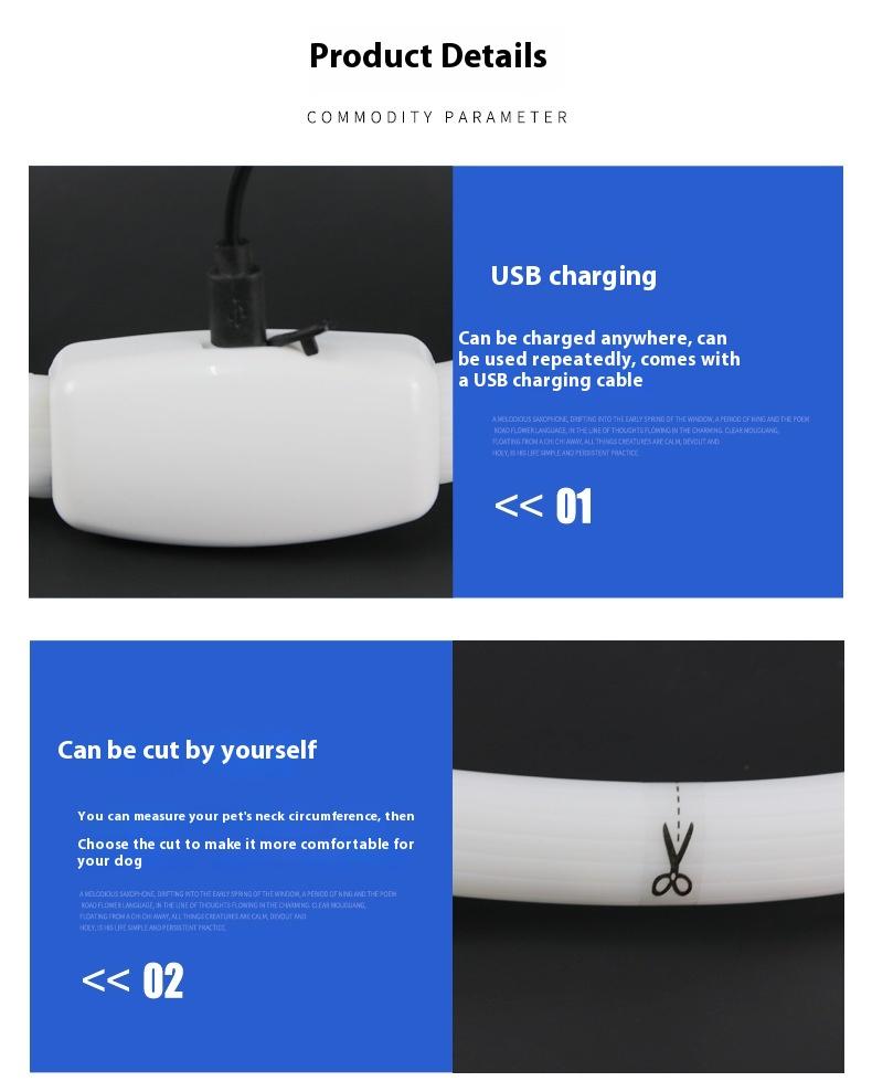 【Pet Essential】USB rechargeable luminous leather belt LED flashing collar with adjustable brightness, extremely cool. christmas  collar ball toy Adjustable LED harness