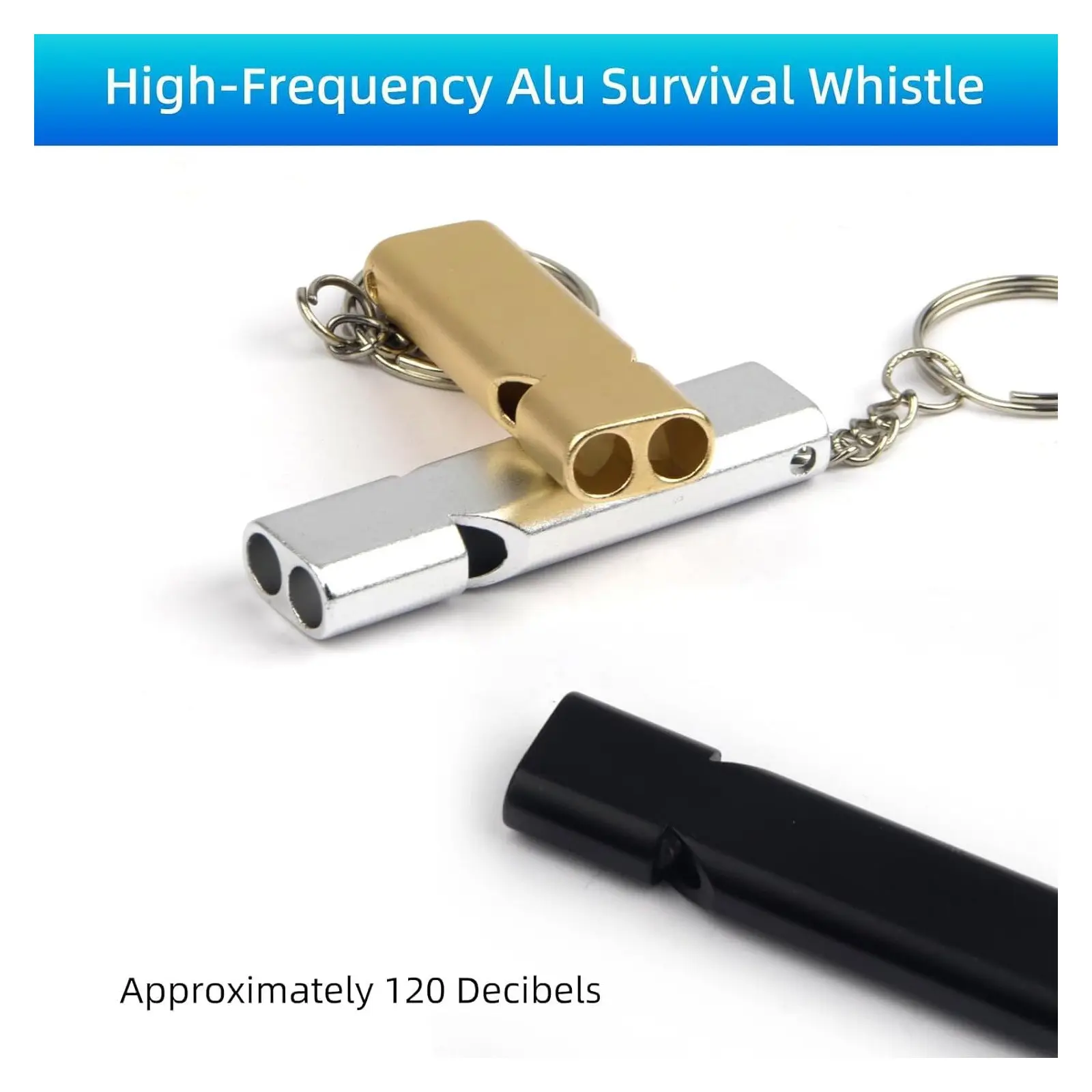 2-Pack Emergency Whistle Set, Dual-Tube High-Volume Aluminum Whistles, Includes Lanyard and Keychain, Ideal for Camping, Hiking, Boating, Survival Gear