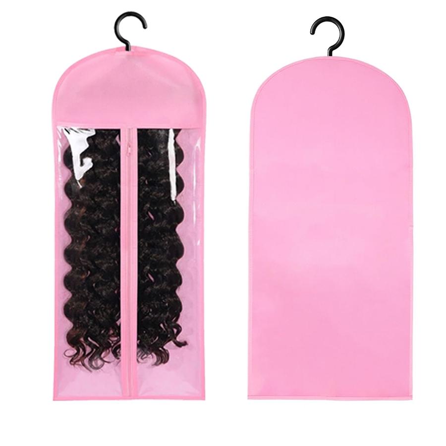 Wig Storage Bag with Hook, 5 Counts/set Synthetic Hair Extensions Transparent Dustproof Wig Storage Bag for Hair Replacement, Curly Hair Extension Holder, Wig Tool, Wigs Accessories for Salon & Home Use