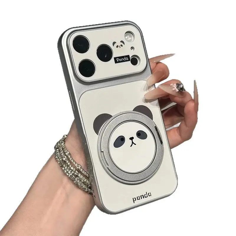 Panda rotating stand suitable for iPhone 17 Pro phone case, iPhone 16 large window anti-drop electroplated Corning case