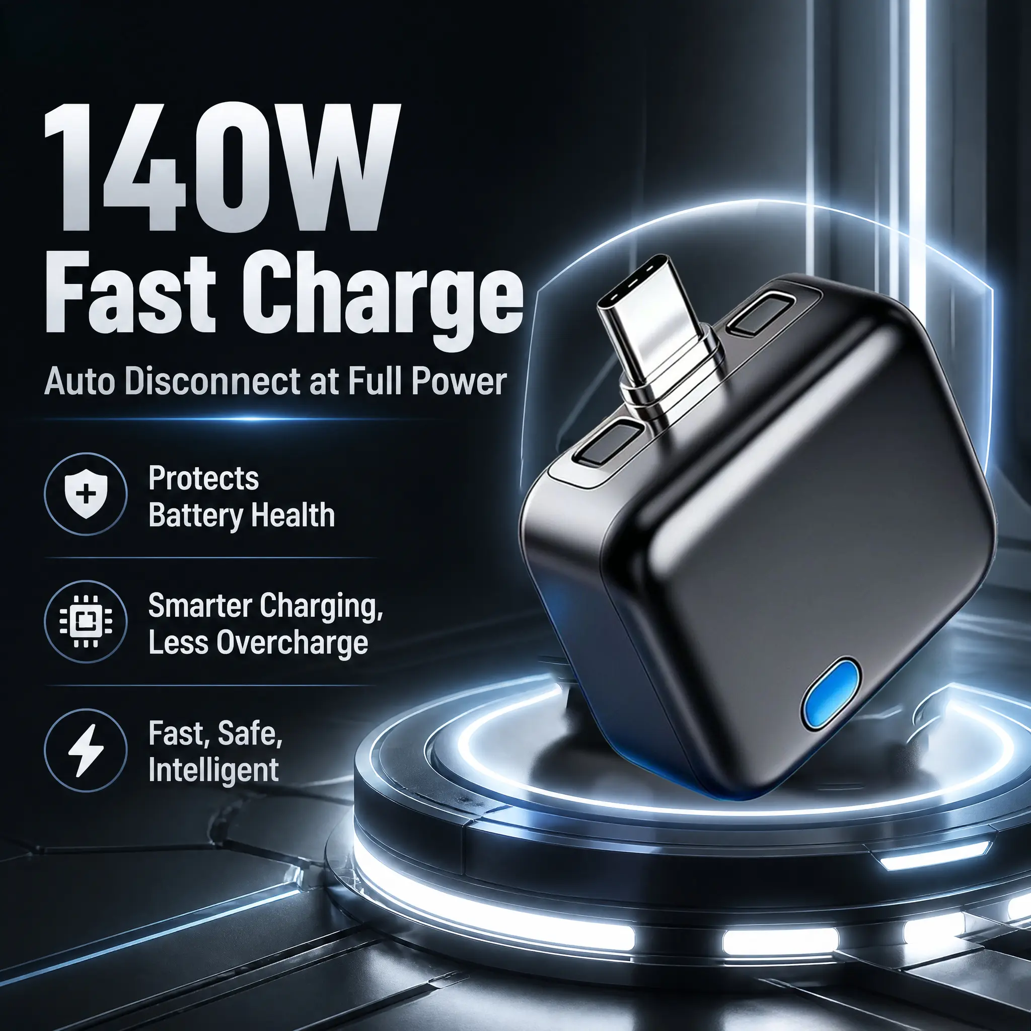 HIAKB 140W USB Type-C Physical-Disconnect Battery Guard - Auto & Self-Eject Charger, Smart Auto-Stop Accessory for Smartphones, Laptops, Anti-Overcharge Tech for Safe Overnight Use, Chargeable Device Gift
