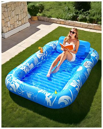 Inflatable Tanning Pool Lounger Float with Sprinkler, 77" x 48" Pool Floats Adult with Pillow, 6 in 1 Suntan Tub Raft Floatie with Drink Holder Sunbathing Water Lounge, kids play, splash pads Inflatable Tanning Pool Lounger Float with Sprinkler, 77" x 48" Pool Floats Adult with Pillow, 6 in 1 Suntan Tub Raft Floatie with Drink Holder Sunbathing Water Lounge, kids play, splash pads