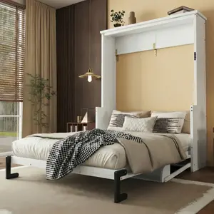 Queen Size Wood Vertical Murphy Bed, Space-Saving Hidden Wall Bed, Wall Bed Cabinet, with Desk, Gas Struts ,White