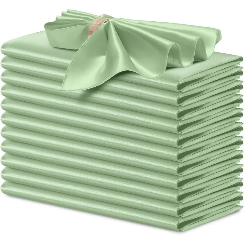 12 Pack Sage Green Satin Napkins 17 x 17 Inch Reusable Square Cloth Dinner Napkins Soft Smooth Table Napkins for Wedding Banquet Restaurant Party Thanksgiving Christmas Decor
