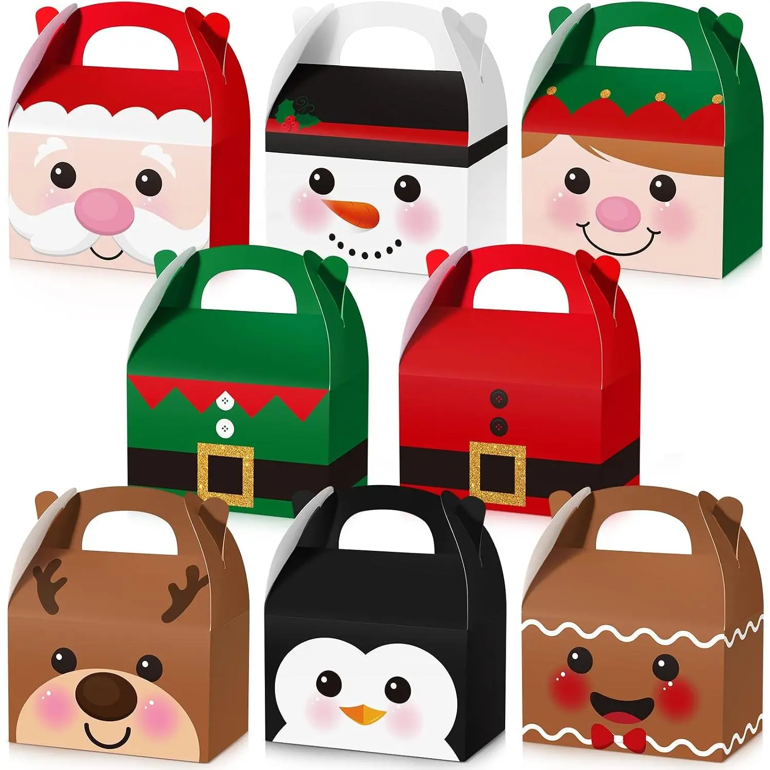 24 count Christmas  Candy Boxes Cardboard with Handles  Christmas Favor Boxes with  Print for Party Gifts Candy   and Cookies Favors (Big  Style)