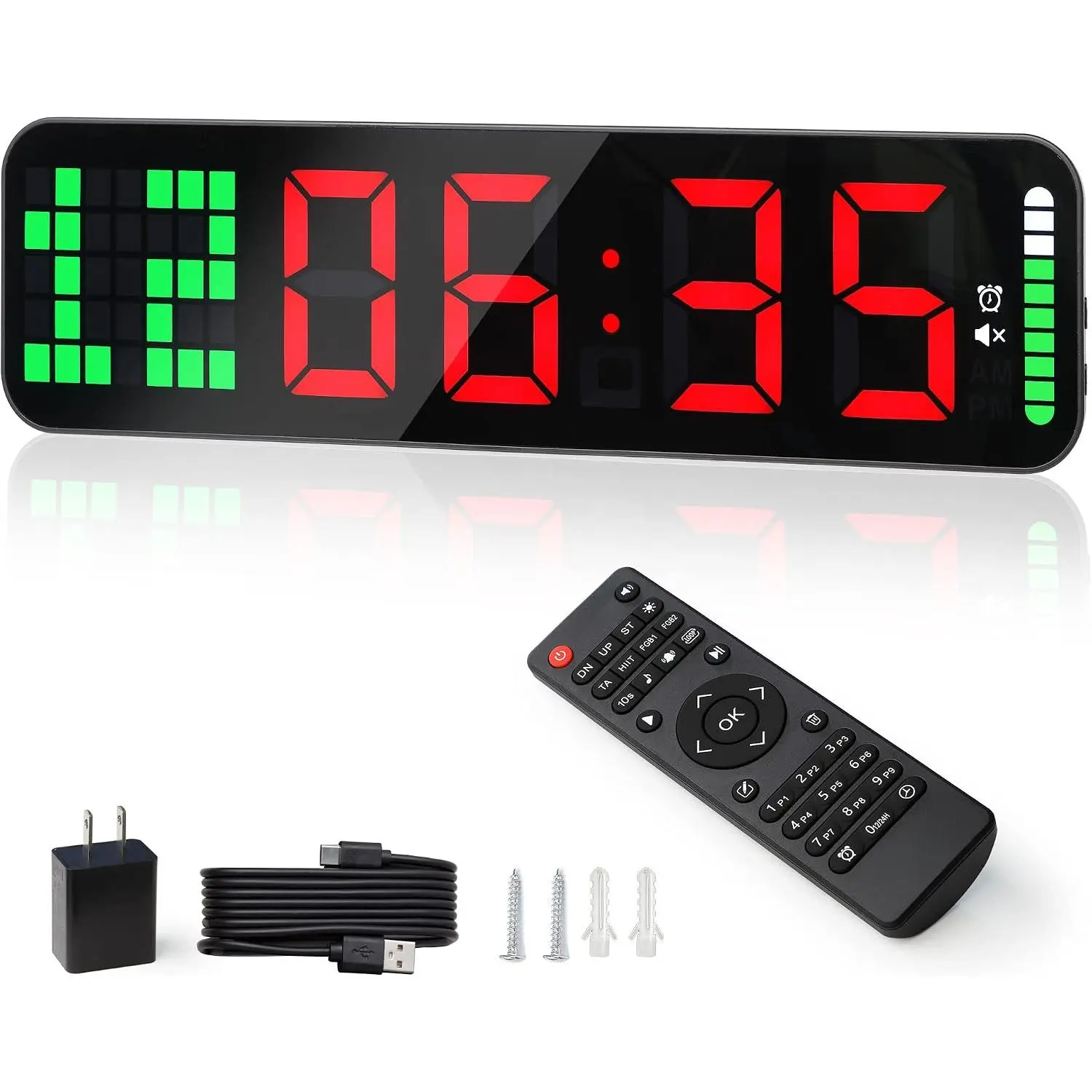 Digital Gym Wall Timer, Large Display Workout Clock with Interval Progress Bar, Count Up & Countdown Stopwatch, Remote Control Included, Ideal for Home Gym, Garage, Boxing and Crossfit Training Sessions