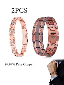 2-Pack Copper Bracelet Set for Men & Women | Durable Vintage Rose Gold Adjustable Bracelets with Sizing Tool | Unisex Premium Accessories | Men's Watchband-Style Copper Bracelet | Great for Couples, Mother's & Father's Day Gifts, Stackable Bracelet