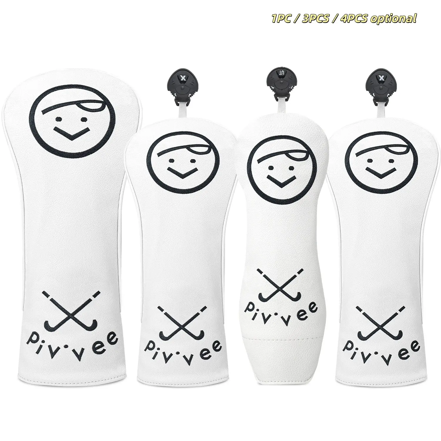 Smiley Face Pattern Golf Headcovers, Fits Driver, Fairway Wood & Hybrid, Unisex, Durable & Stylish, Club Protection, 1pc/4pcs, Golf Accessory