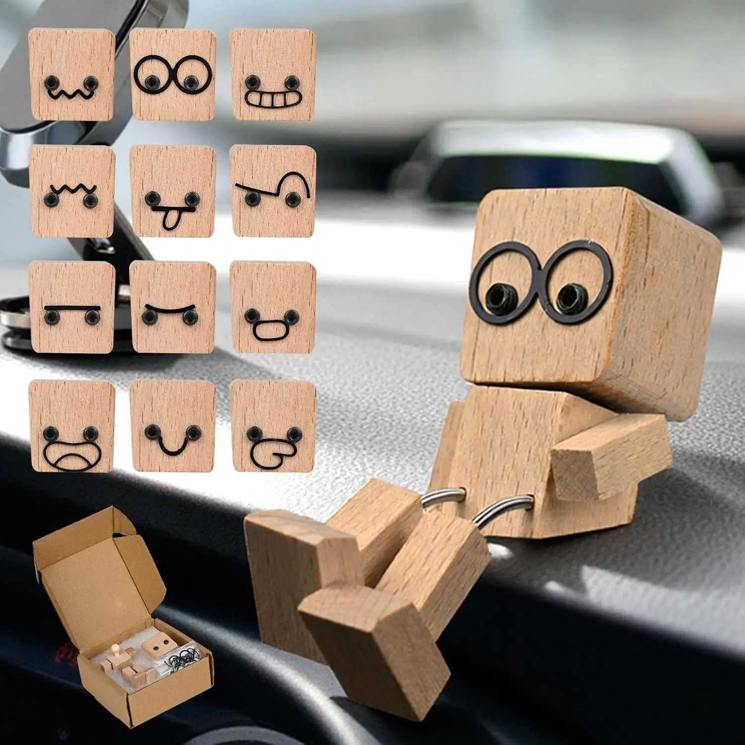 Shaking Wooden Man Figurine,  Shaking  Woodens Doll with 12 count  Expressions, DIY  Ornament Desktop Decor, Creative
