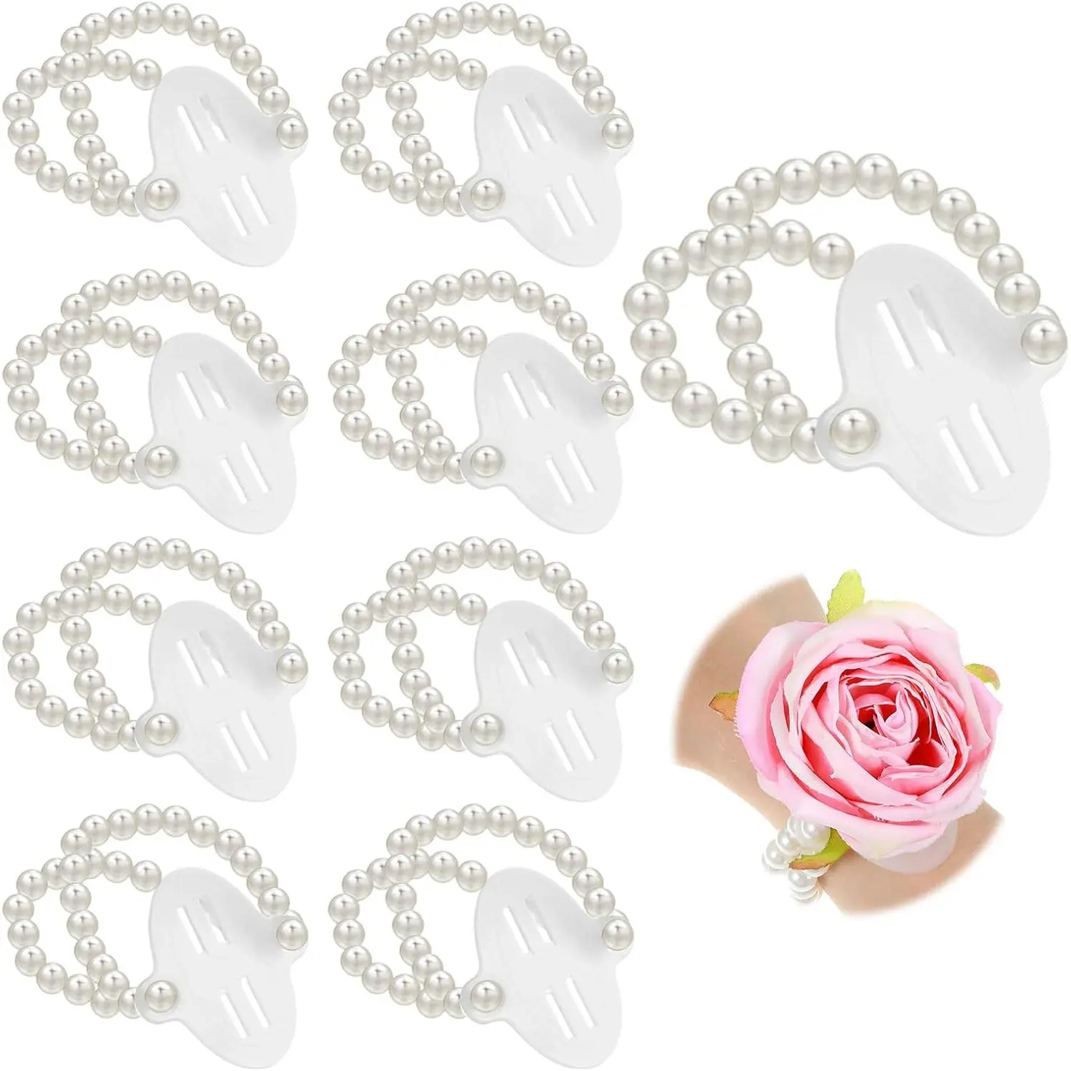 8 count Wrist Corsage Bracelet for Women, Elastic  Corsage Wristlet Band, Prom/Wedding Flower Corsages DIY Supplies/Wristlet Accessories