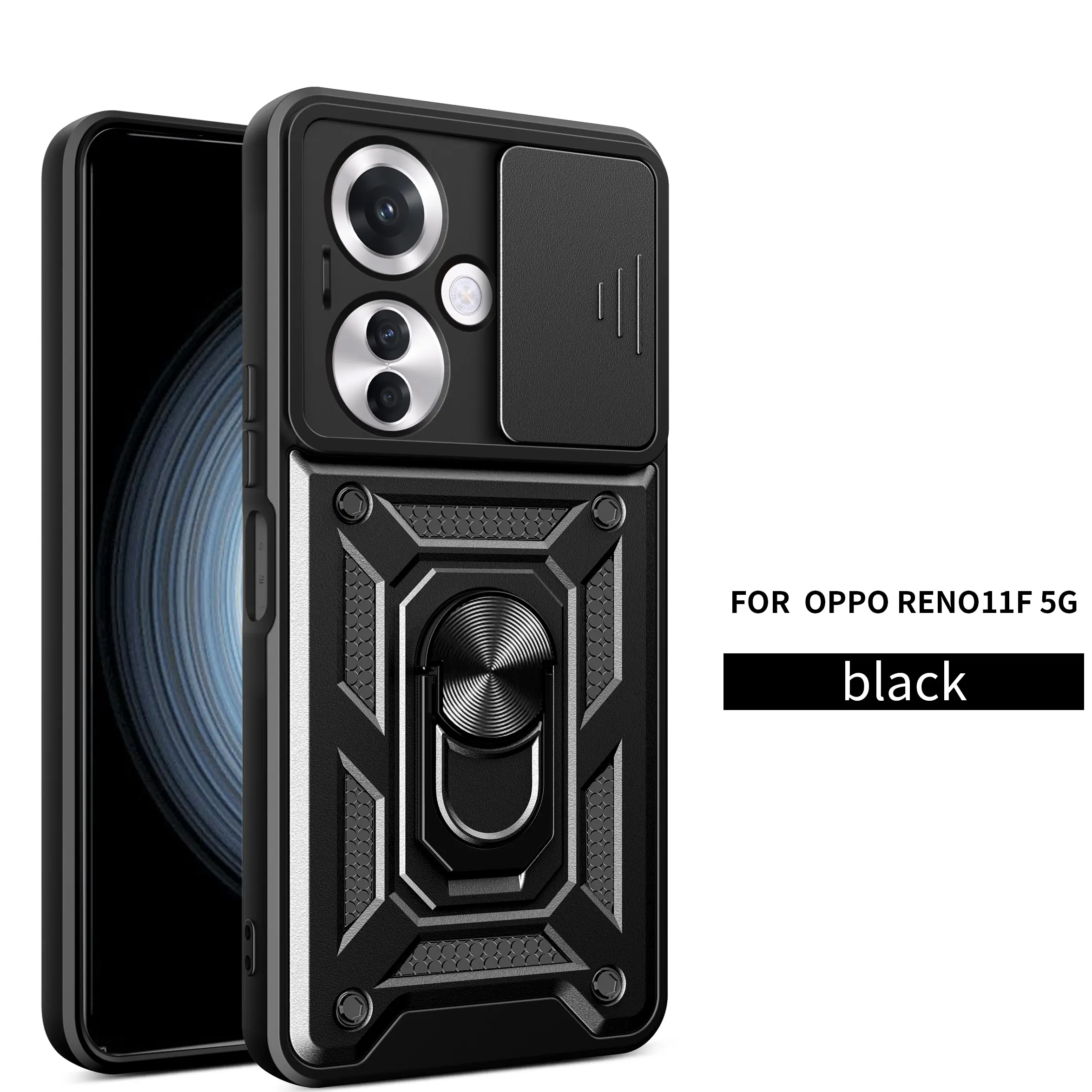 Case for OPPO F25 Pro 5G/OPPO Reno 11F 5G, Hidden Push-Pull Lens Cover, Dust & Scratch Proof, Rotatable Metal Magnetic Ring, Shockproof Armor for OPPO F25 Pro 5G/OPPO Reno 11F 5G Case