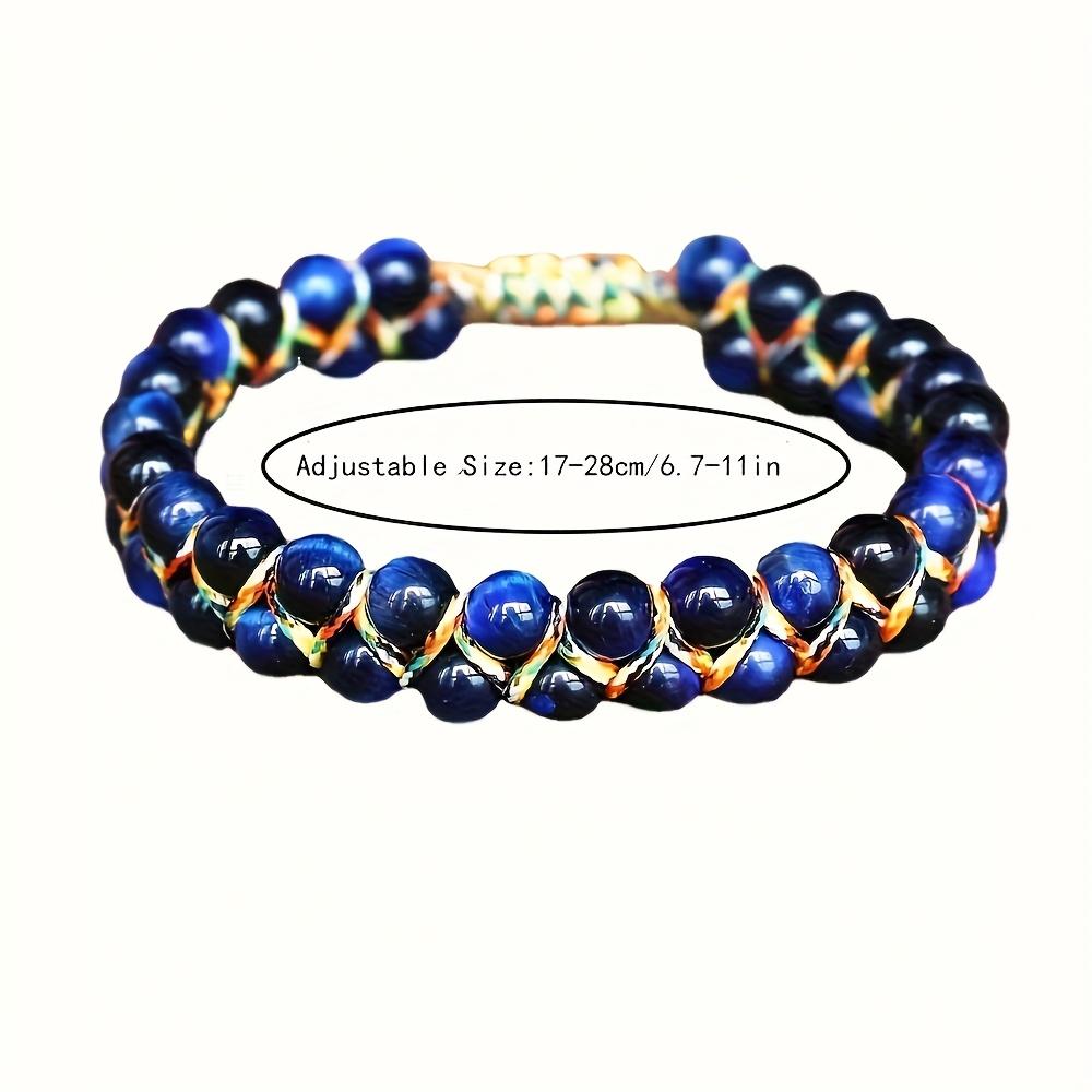 Bohemian style adjustable bracelet - natural cat's eye/tiger's eye beads, navy blue and gold accents, adjustable knot clasp, suitable for daily wear and vacation, women's accessory, July birthstone gift - uncoated natural stone bracelet, tiger's eye beads