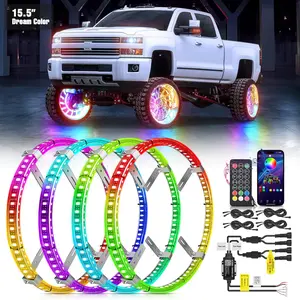 Nilight 4PCS 15.5in RGB Chase Aluminum Ring Led Car Ambient Lights - Dream Color APP & Remote Control, Turn Signals, Braking Function, IP67 Waterproof for Cars, SUVs, RGB Side Lights, Led Car Ambient Light