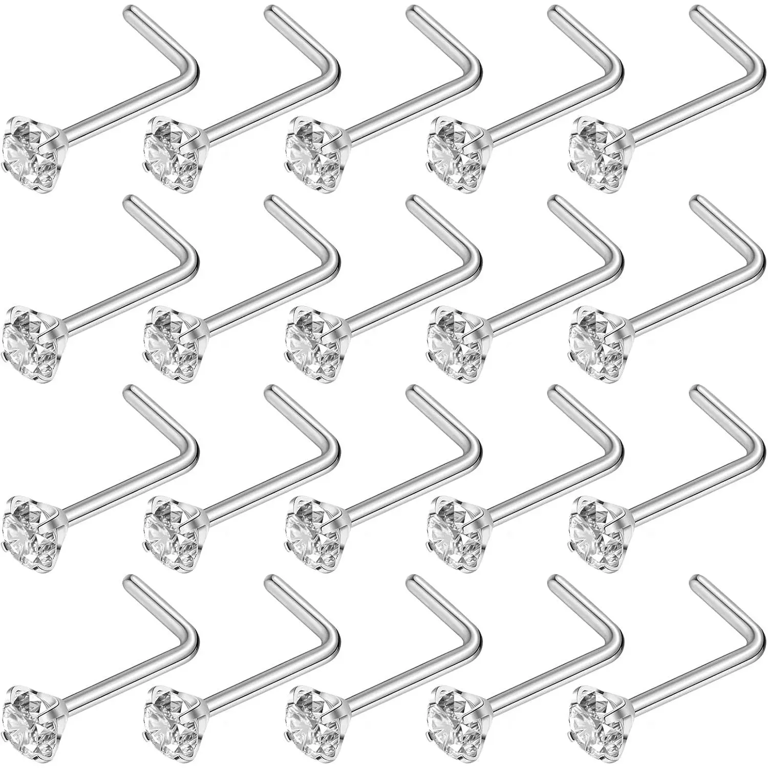 Titanium Steel Nose Rings with Cubic Zirconia Accents - Unisex Fashion Costume Body Jewelry