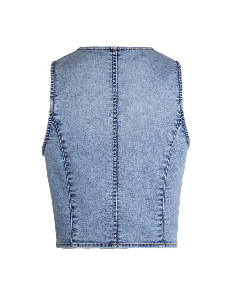 Women's Plain Denim Vest, Casual Sleeveless Vest for Summer, Ladies Clothes for Daily Wear, Minimalist Fitted Vest