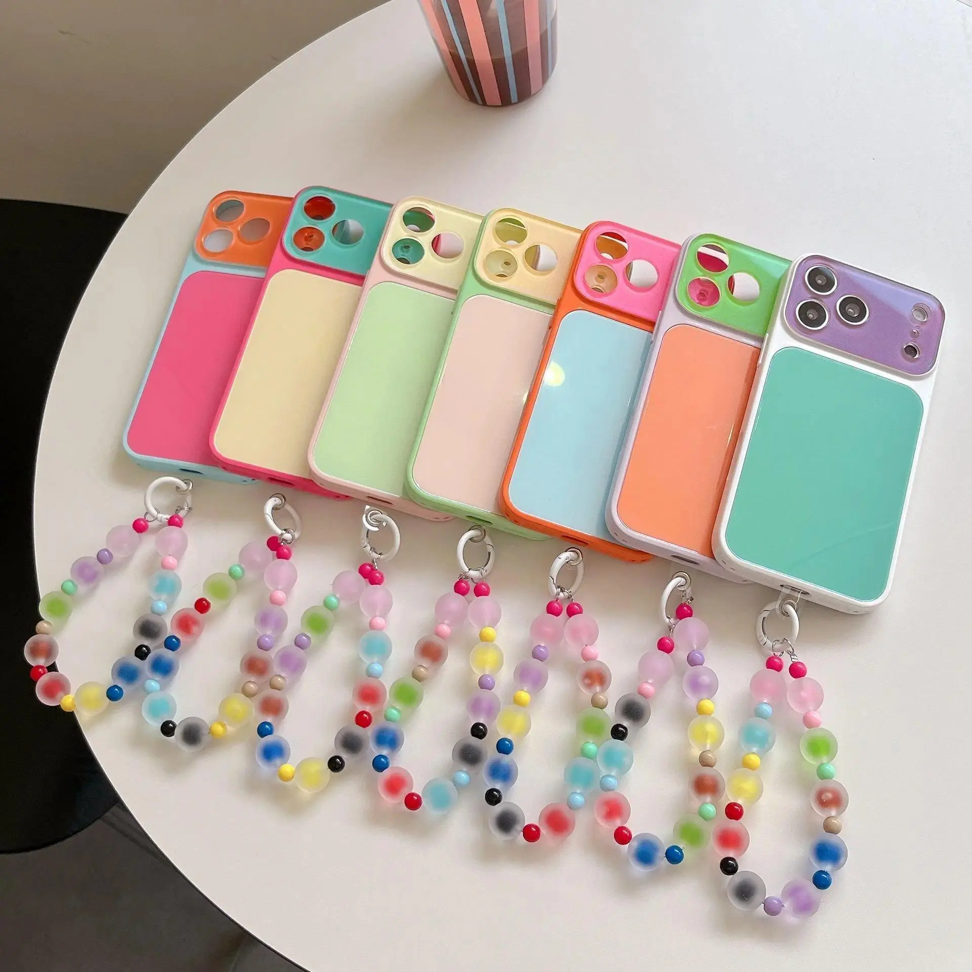 Beaded Phone Case for iPhone, Cute Colorful Charm Case with Wrist Strap, Aesthetic Protective Cover, Trendy Y2K Phone Accessories for Women Girls