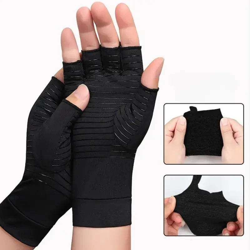 Copper Fiber Compression Gloves for Men, Fingerless Breathable Gym Gloves with Full Palm Protection, Anti‑Slip for Weightlifting Cycling Daily Use