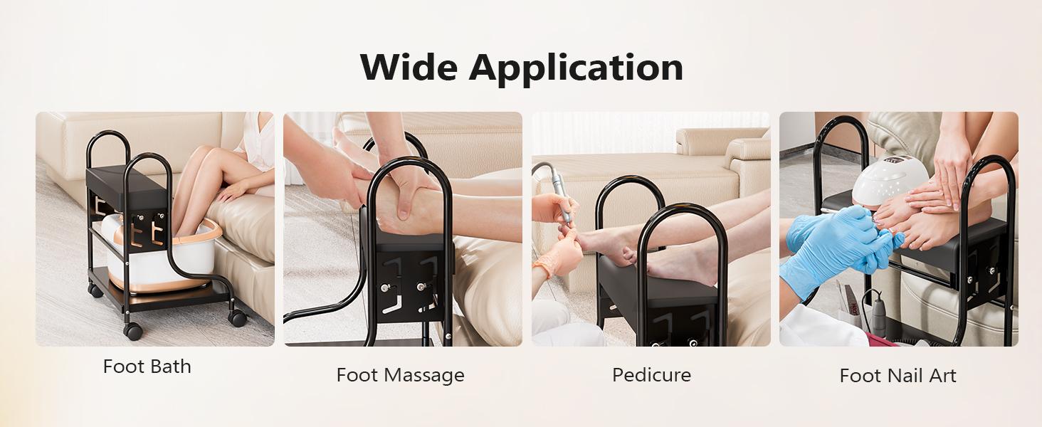 OmySalon Pedicure Cart Foot Bath Trolley, Adjustable Height Salon Trolley with PU Cushion, Portable Nail Esthetician Cart for Manicure & Foot Massage, Beauty Spa Supplies with Locking Wheels