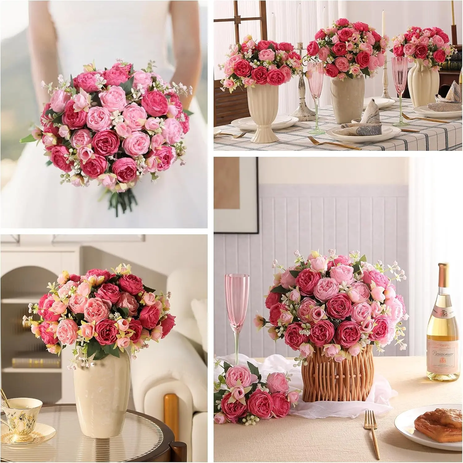5-Piece Artificial Decorative Peony Bouquet Set, Ideal for Vase Arrangements, Table Decor, Wedding Decoration, Indoor Home Décor