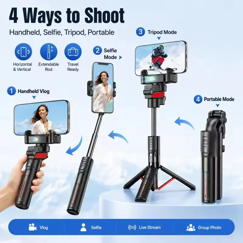 Ai Cloud Platform Stabilizer, Four-In-One 360 Rotation, Ai Phone Selfie Stick, Bluetooth-compatible Tripod, Portable and Lightweight