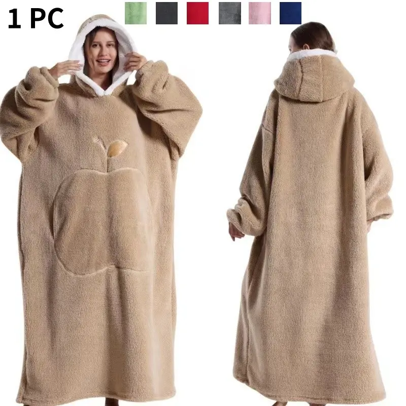 Ultra-Soft Two-Sided Hooded Blanket, Reversible Blanket, Comfortable Durable Cotton Flannel, Unisex Apple-Shaped Kangaroo Pocket, Perfect Holiday Gift, Soft Cozy Blanket