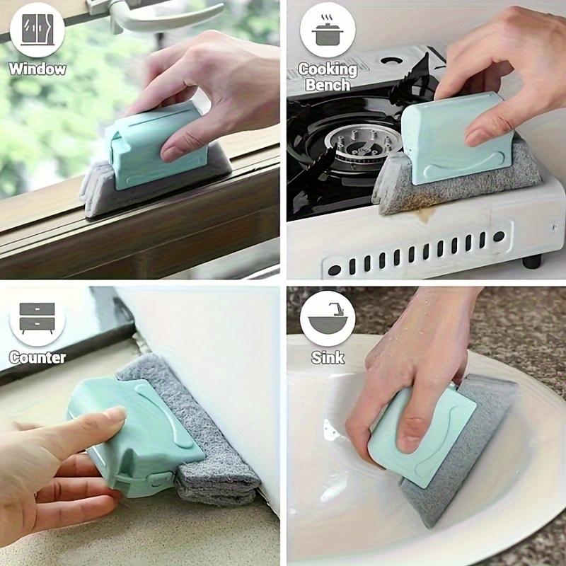 [Reusable Sponge Pads] 5pcs Multi-Component Window Cleaning Kit with Plastic Handle - Includes 1 Sill Brush and 4 Reusable Sponge Pads, Suitable for Indoor and Outdoor Use, Ideal for Living Room, Bedroom, Bathroom, and Kitchen | Essential Indoor Cleaning