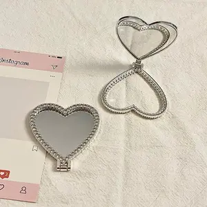 Elegant Heart-Shaped Mirror Phone Stand, Adjustable Desktop Holder with Adhesive Back, Portable Makeup Mirror for Women, New Design, Phone Holders
