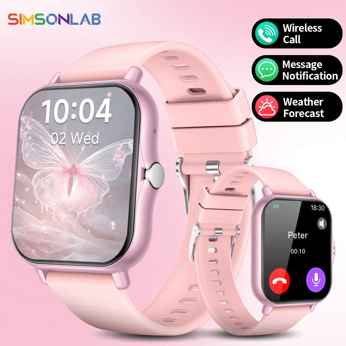 Simsonlab Multifunctional Touchscreen Smart watch, 1.83 Inch Fitness Tracker, Step Counter,Wireless Calling,TFT HD Screen, BT-compatible, Music Player, Step Counter, Fitness Tracker,for Women and Men,Compatible with iPhone Android,Ideal Gifts