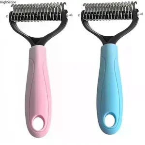 2 Pack 2 Sided Pet Deshedding Brush, Dematting Comb Undercoat Rake for Dogs & Cats