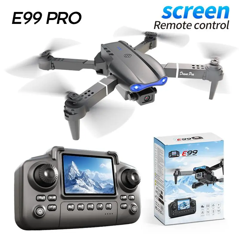 E99 PRO Screen Remote Control Drone 4K HD Dual Camera, Optical Flow Positioning, 360° Stunt Flip, Phone & Controller Dual FPV Transmission, Long Flight Time, LED Light, Altitude Hold Foldable RC Quadcopter Toy for Adults Kids