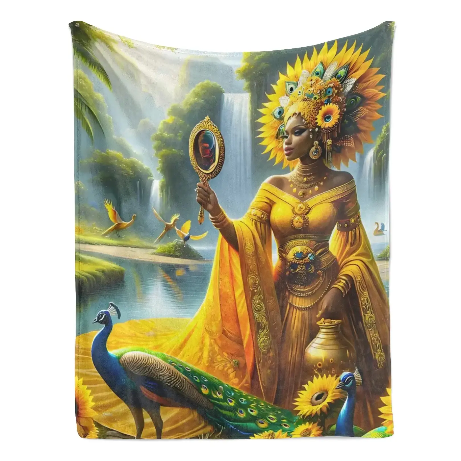 Oshun Peacock Sunflower Art Velveteen Throw Blanket Spiritual Home Decor Gift Regla de Osha-Ifa Gift Orisha Inspired Gift Mother's Day Birthday 4th Of July Holiday Gift Single-sided Printing Soft Cozy Sofa Bed Travel Blanket