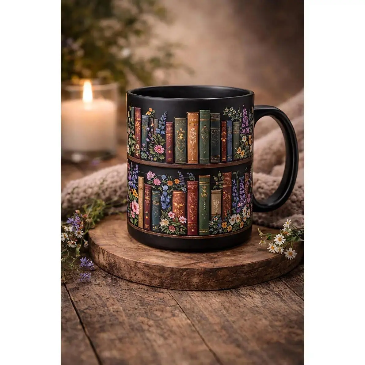 Cozy Bookshelf Mug, Dark Academia Coffee Cup, Vintage Floral Book Lover Gift, Library Aesthetic Mug, Reader Gift Idea, 11oz Tea Cup, 15oz Coffee Mug