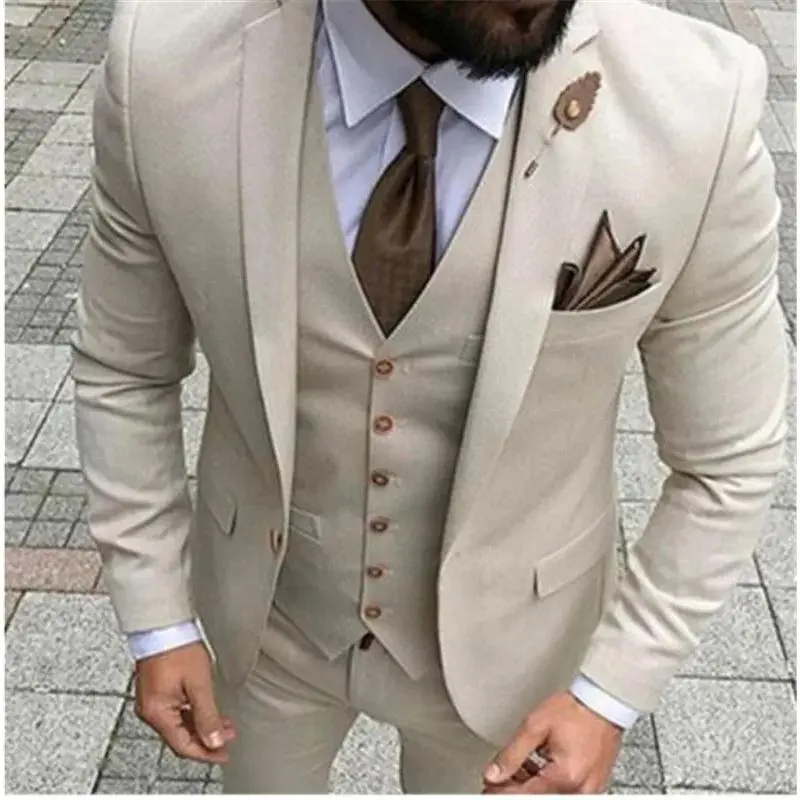 Men Suits Prom Tuxedo Slim Fit 3 Piece Groom Wedding Suits For Men Custom Blazer Terno Masuclino 3 pieces (jacket +vest +pant)