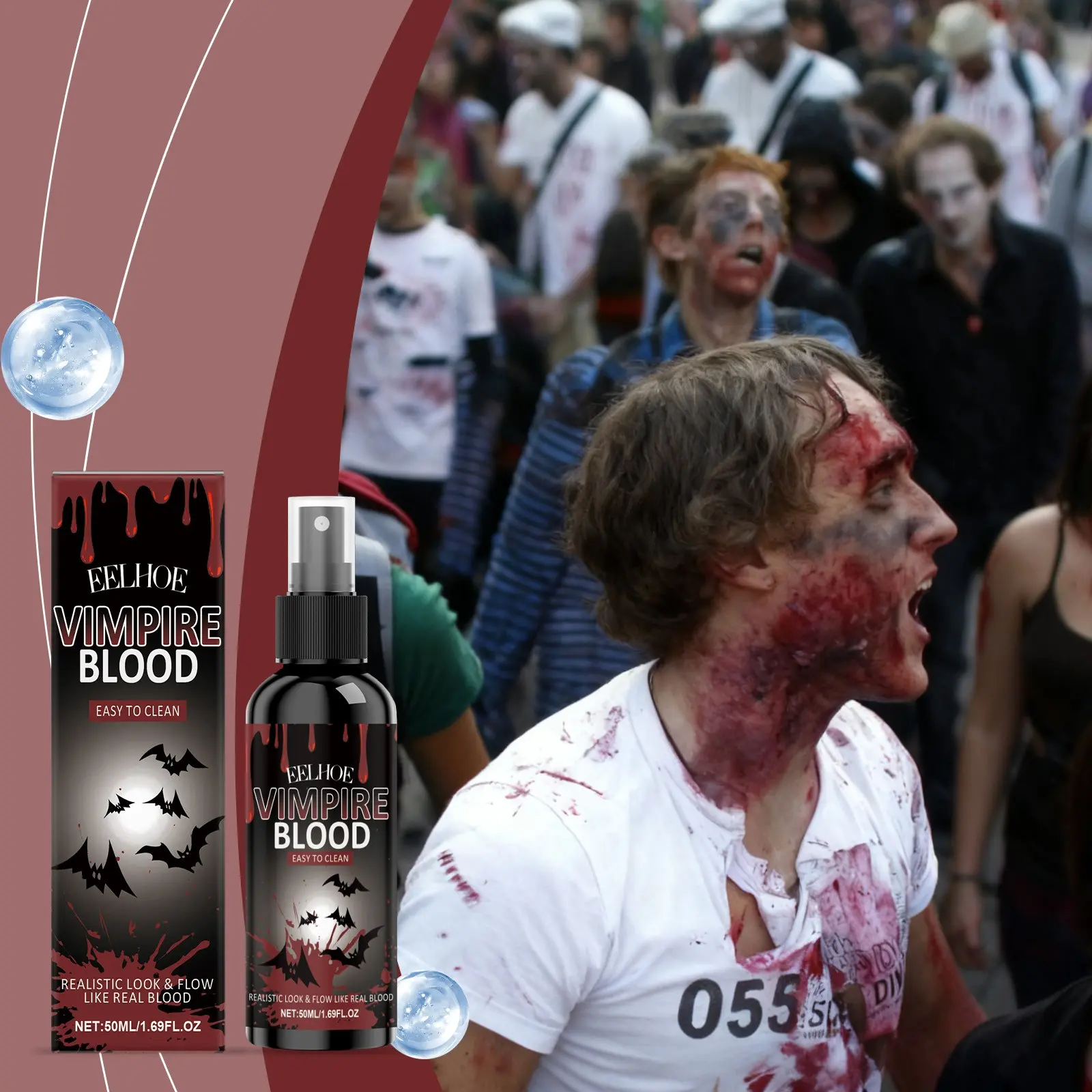 Halloween Fake Blood Spray, Vampire Blood Sfx Makeup for Costume Party, Realistic Horror Effects Makeup Tool for Zombie & Vampire Cosplay