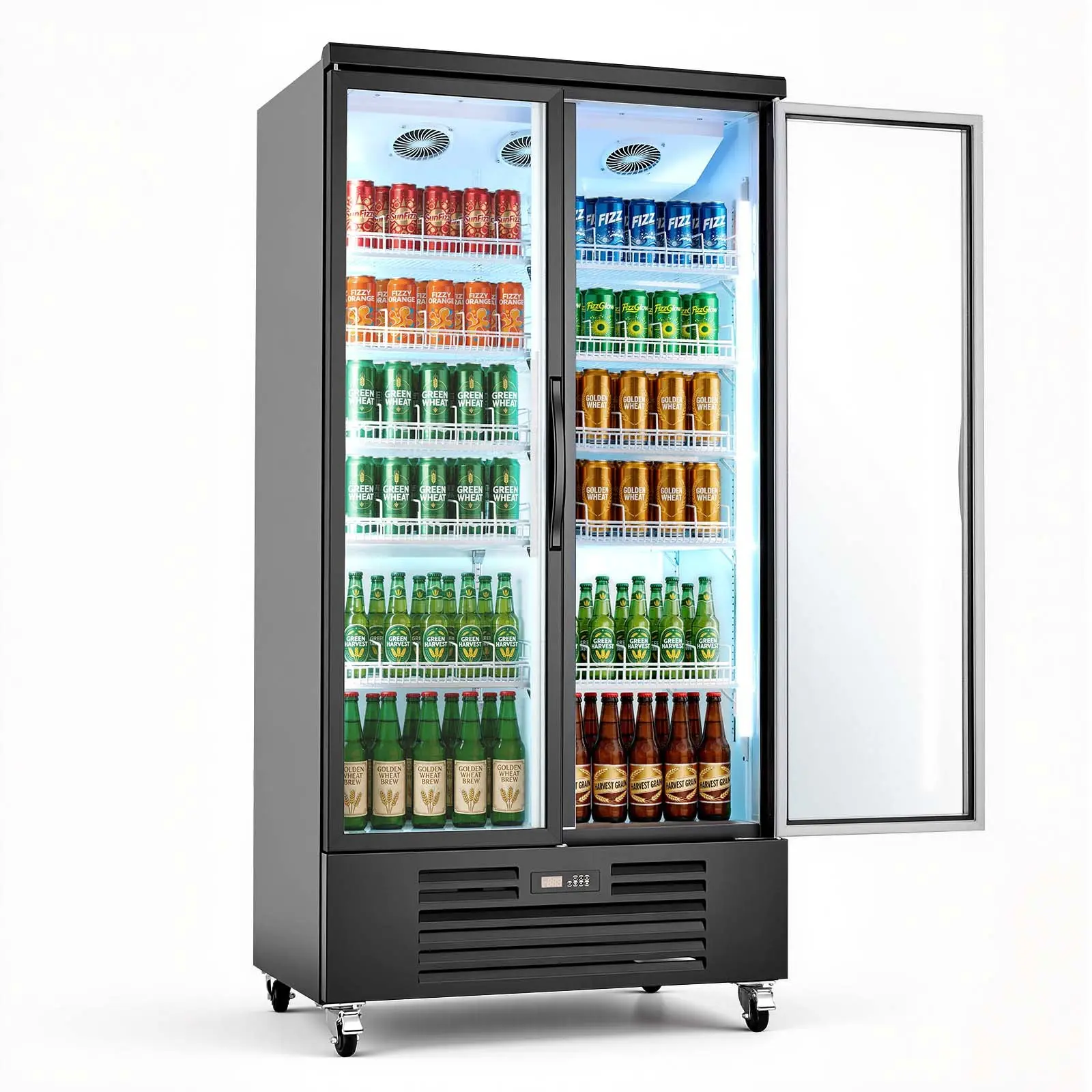 VEVOR Commercial Merchandiser Refrigerator, 24.9 Cu. Ft/705L Upright Beverage Cooler with Glass Doors, 5 Adjustable Shelves, Soft LEDs, and Casters for Bars, Supermarkets, Upright Freezer