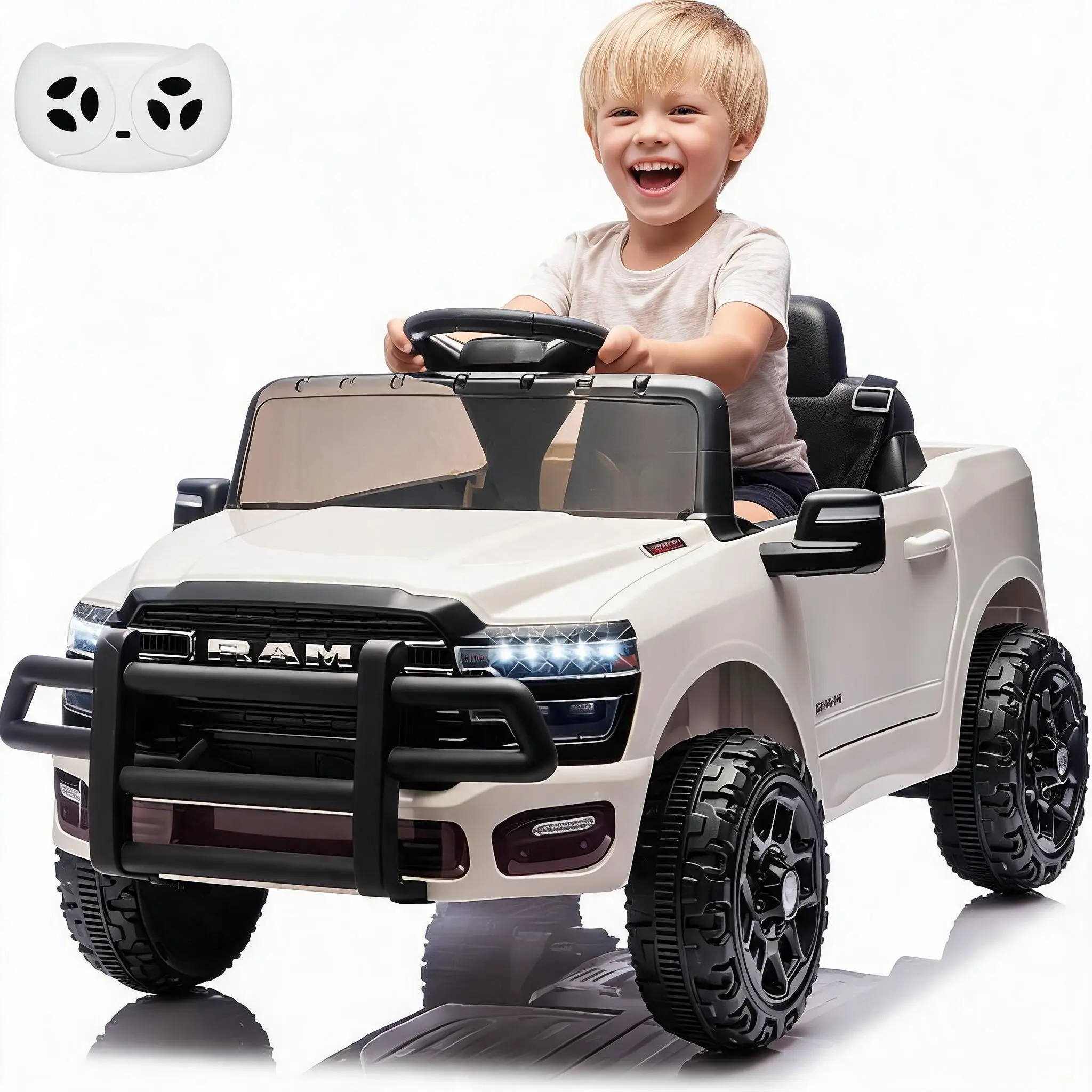 Summervibes Flash sale toy items 12V RAM Ride-On Pickup Truck for Kids – Electric Car with Remote Control – LED Lights, Music, Fresh Season Suspension, Double Doors, 3 Speeds, All-Terrain Tires, Seat Belt – Amazing Gift for Boys & Girls, Power Wheels With