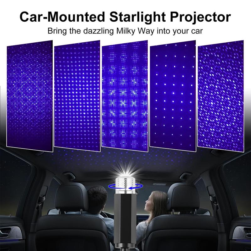 Car Starlight Projector, USB Powered Adjustable Romantic Car Interior Light, Portable Car Roof Starry Sky Atmosphere Light for Car Room Party, Plug and Play