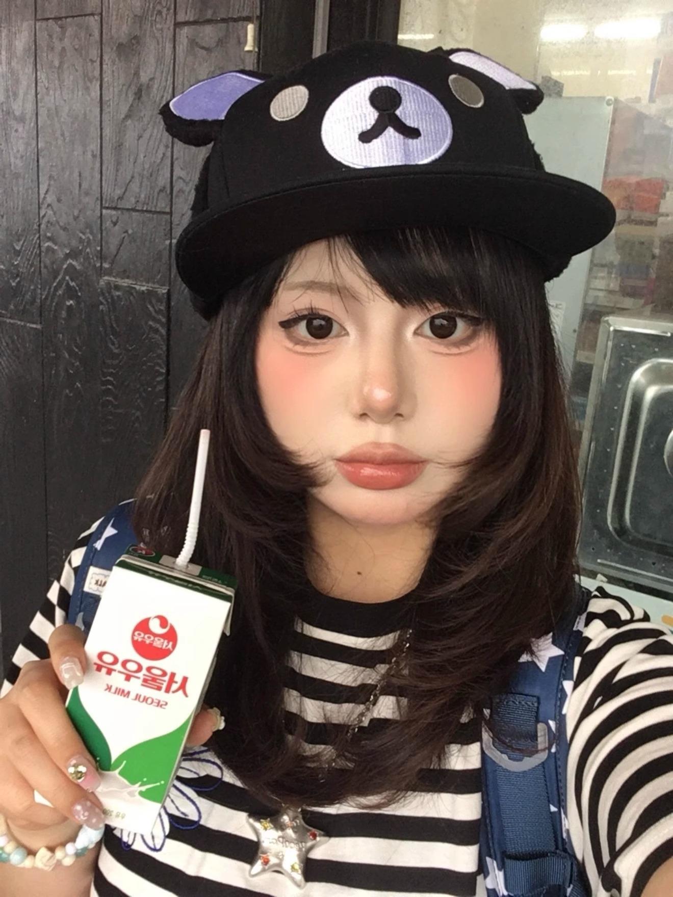 Cute Bear Ears Black Baseball Cap Adjustable Snapback Rilakkuma Inspired Y2k Sweet Cool Gyaru Daily Outfit For Girls Women