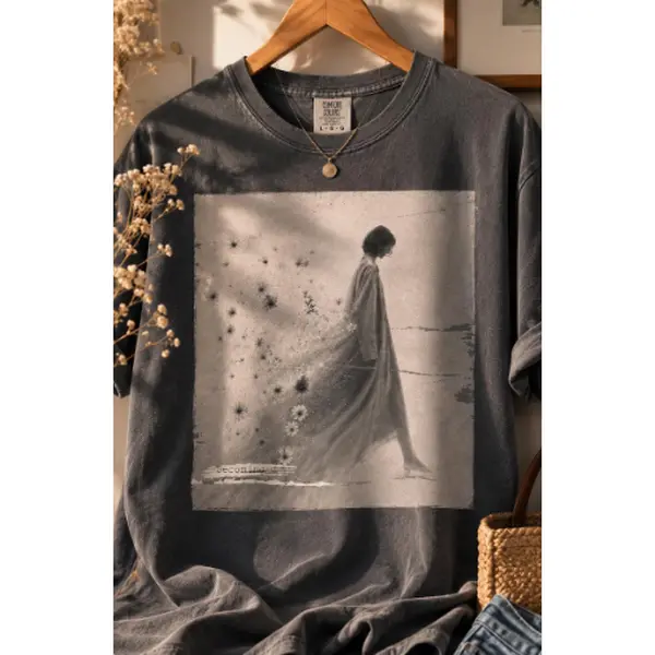 Shirt, Vintage Graphic Tee, Floral Aesthetic T-Shirt, Moody Art Shirt, Soft Grunge Oversized Tee, Washed Cotton Gift