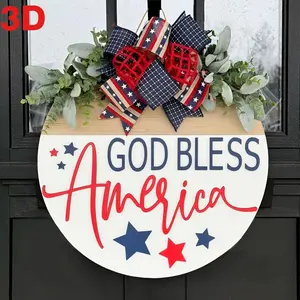 3D Fourth of July Front Door Decor, 4th Of July Wreath, God Bless America Door Hangers, American-Themed Home Decor, Patriotic Wreaths, Farmhouse Outdoor Signs, Gifts, And Festive Hanging Decorations, Front Door Wreath, Patriotic Door Sign