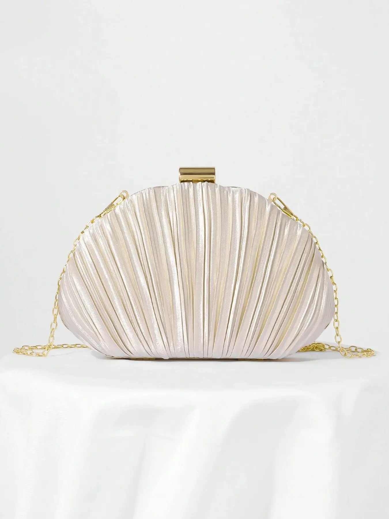 Trendy Shell-Shaped Handbag, Silk-Like Material, Elegant Evening Bag, Perfect for Parties and Dinners, Solid Pattern, All-Season Use