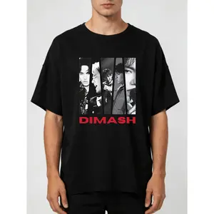 Dimash Kudaibergen Singer Iconic Performance T-Shirt -Black & Red Music Fan Apparel with Iconic Songs (Dimash, Aida, Baitala) -Unisex Casual Crew Neck Tee, Signature Portrait