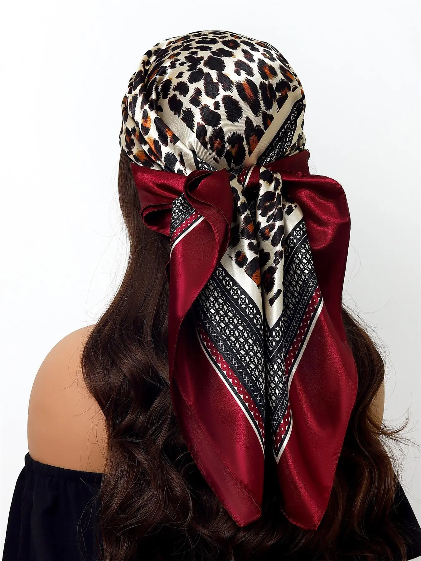 Vintage Leopard Print Silk Scarf, 90x90cm, 4 Color Options, Versatile Headscarf, Multiple Uses, Beach Towel, Neck Tie, Bag Strap, Women's Fashion Accessory, back-to-school season