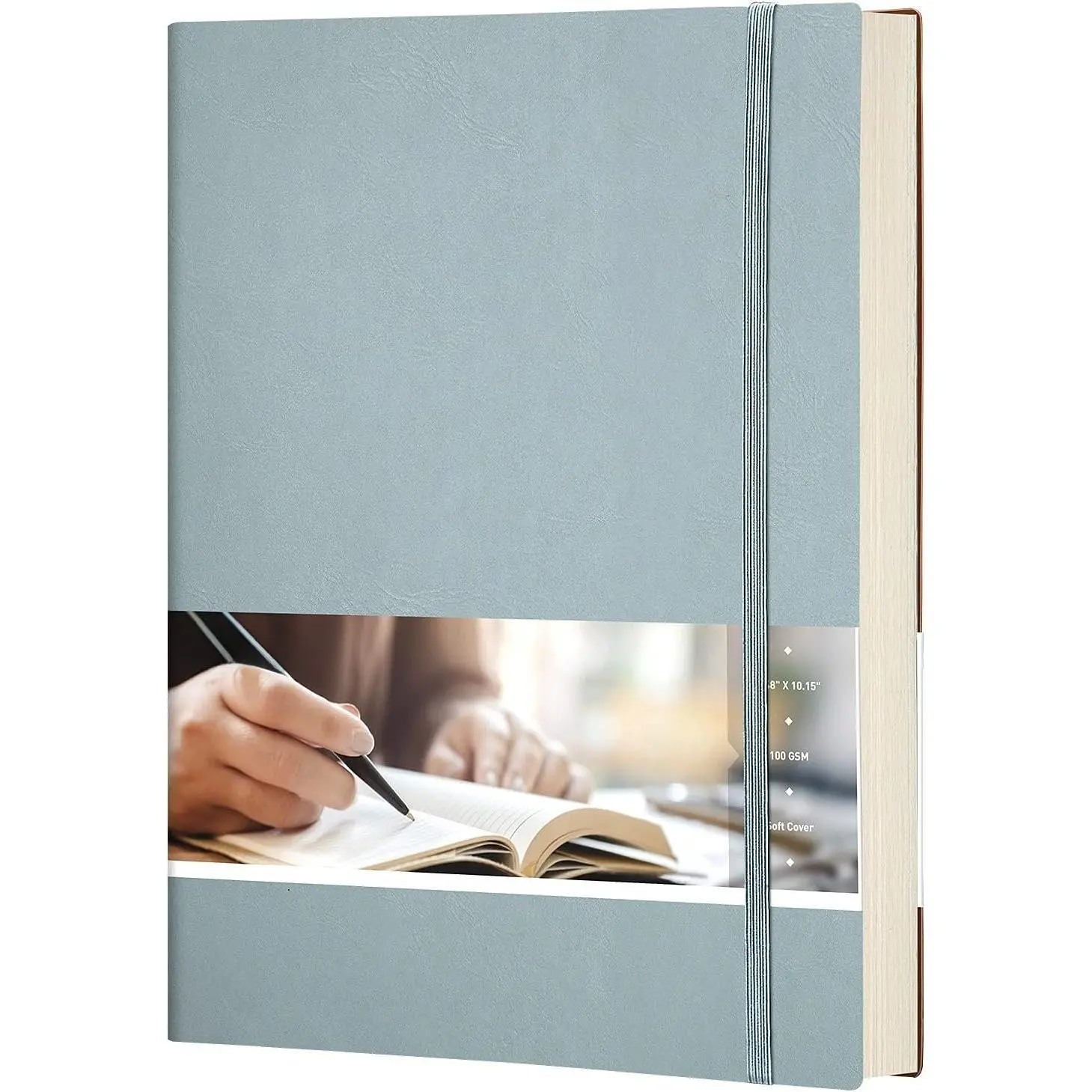 Modern Dot Grid Journal Notebook, B5 (7.5'' x 10''), 192 Numbered Dot Grid Pages, 100 GSM Thick Paper, Leather Softcover, for Journaling & Planning (Gray Blue)