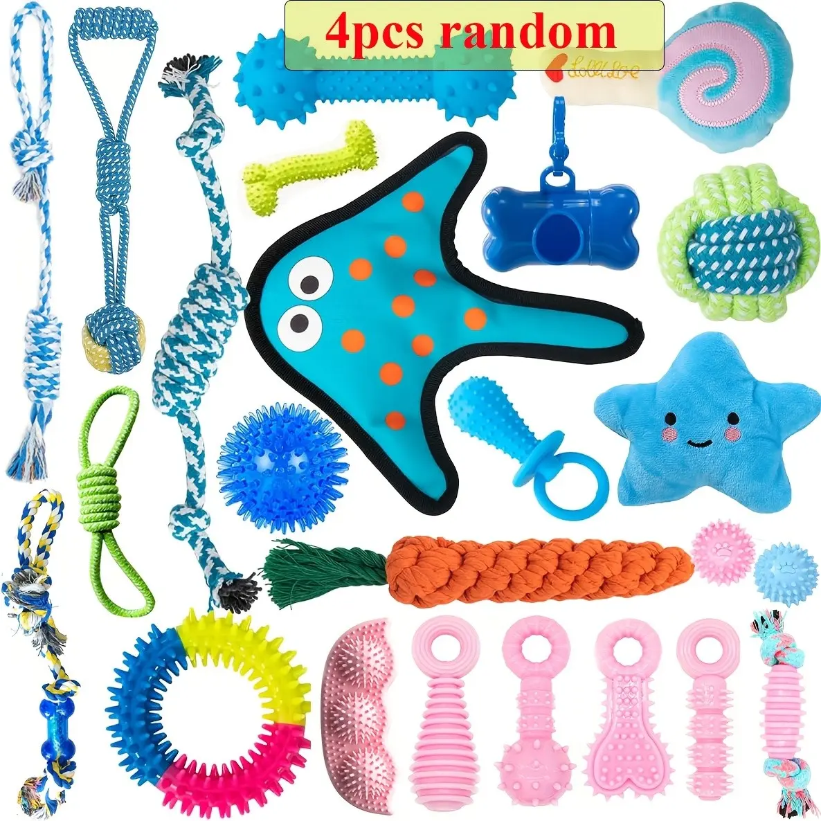 Puppy Chew Toys for Teething, Interactive Pet Toy Set for Small Breeds, Squeaky Rope Ball Toys, Birthday Gifts for Dogs