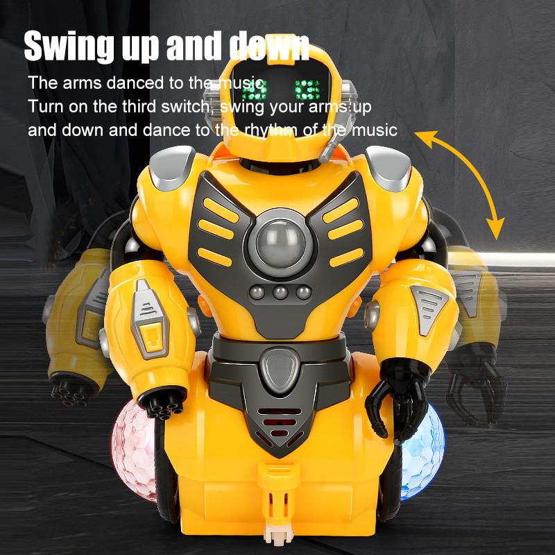 Dancing Robot with Light Rotary |   Yellow and Chocolate Colored, Uncharged, Battery-Free Robot Toy for