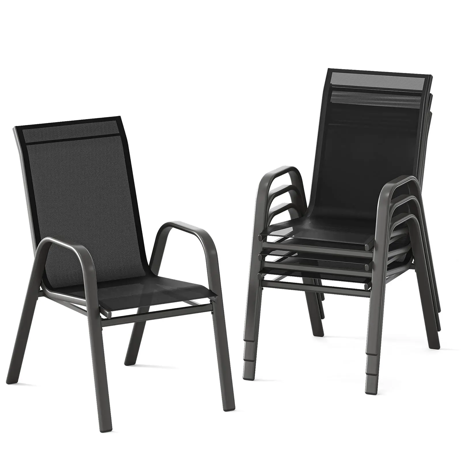 GARVEE Patio Chairs, Outdoor Stackable Dining Chairs Set of 4 All Weather Lightweight Textilene Outdoor Chair Sets with Armrests, 140 Kg Capacityfor Backyard, Pool Deck, Garden, Black